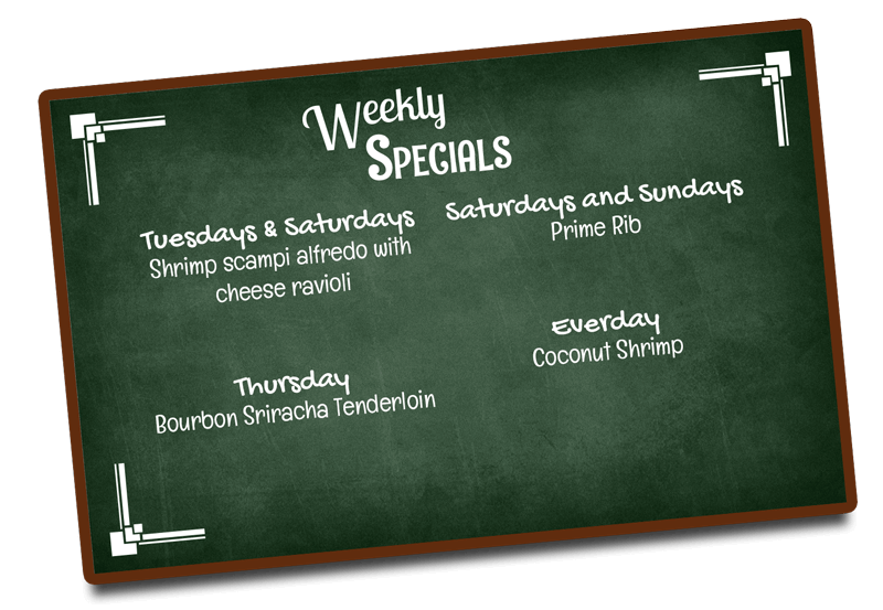 Weekly dinner specials at Two Lakes Restaurant in Wisconsin.